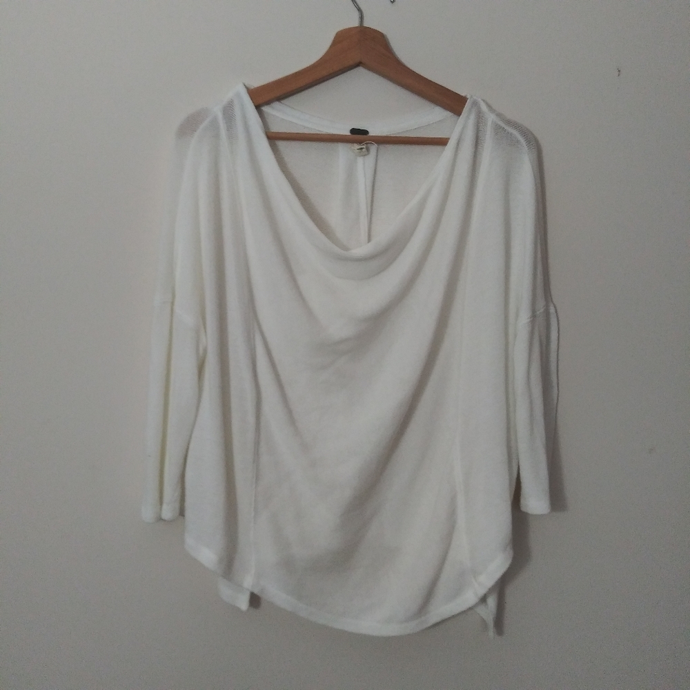 We the Free XS oversize white knit top Fitted Sleeves Draped Neck. Semi Sheer